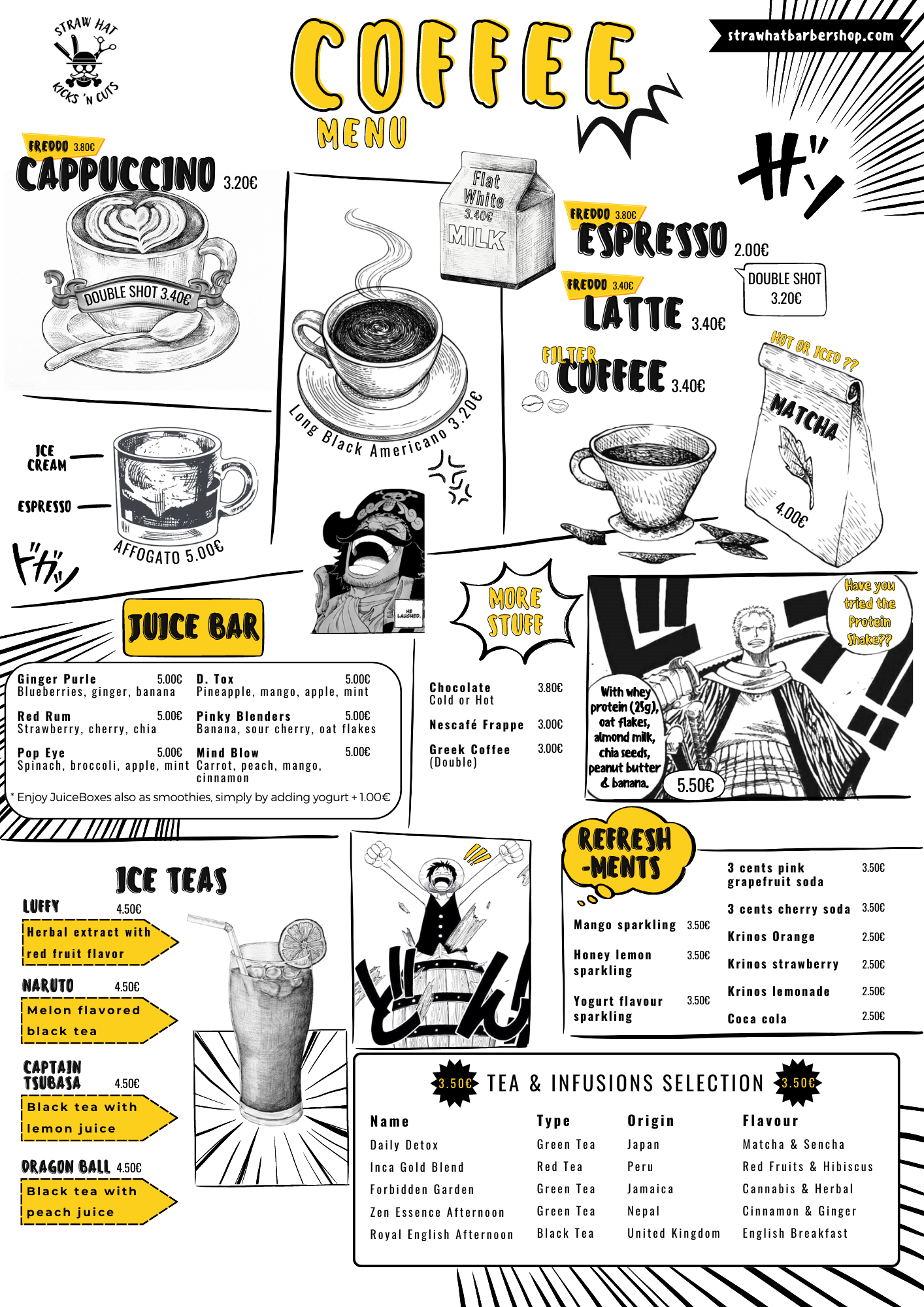 Straw Hat Kicks 'n Cuts Menu 1