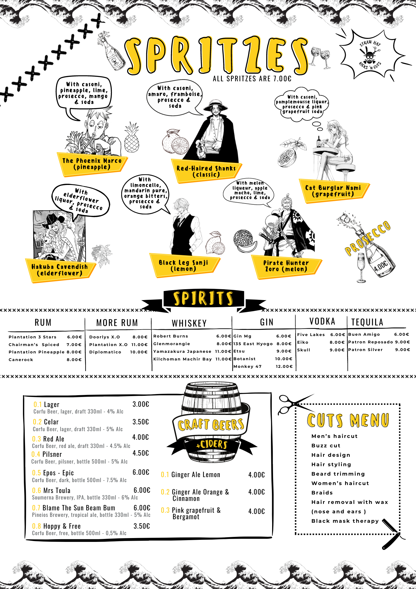 Straw Hat Kicks 'n Cuts Menu 2